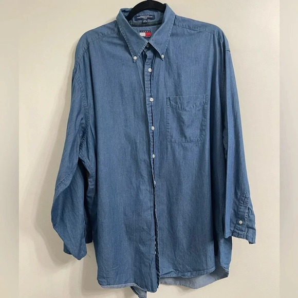 Tommy Hilfiger Men’s Vintage Chambray Collard Shirt Neck Size 17 - Picture 1 of 5
